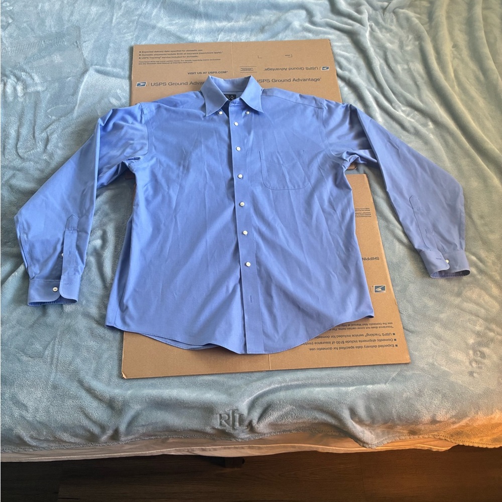 Jos. A Bank Dress Shirt Tailored Fit Traveler Collection Blue 15 1/2-36 Cotton
